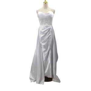 BRIDAL SZ 6 S white satin corset lace up draped wedding maxi dress gown NEW B47